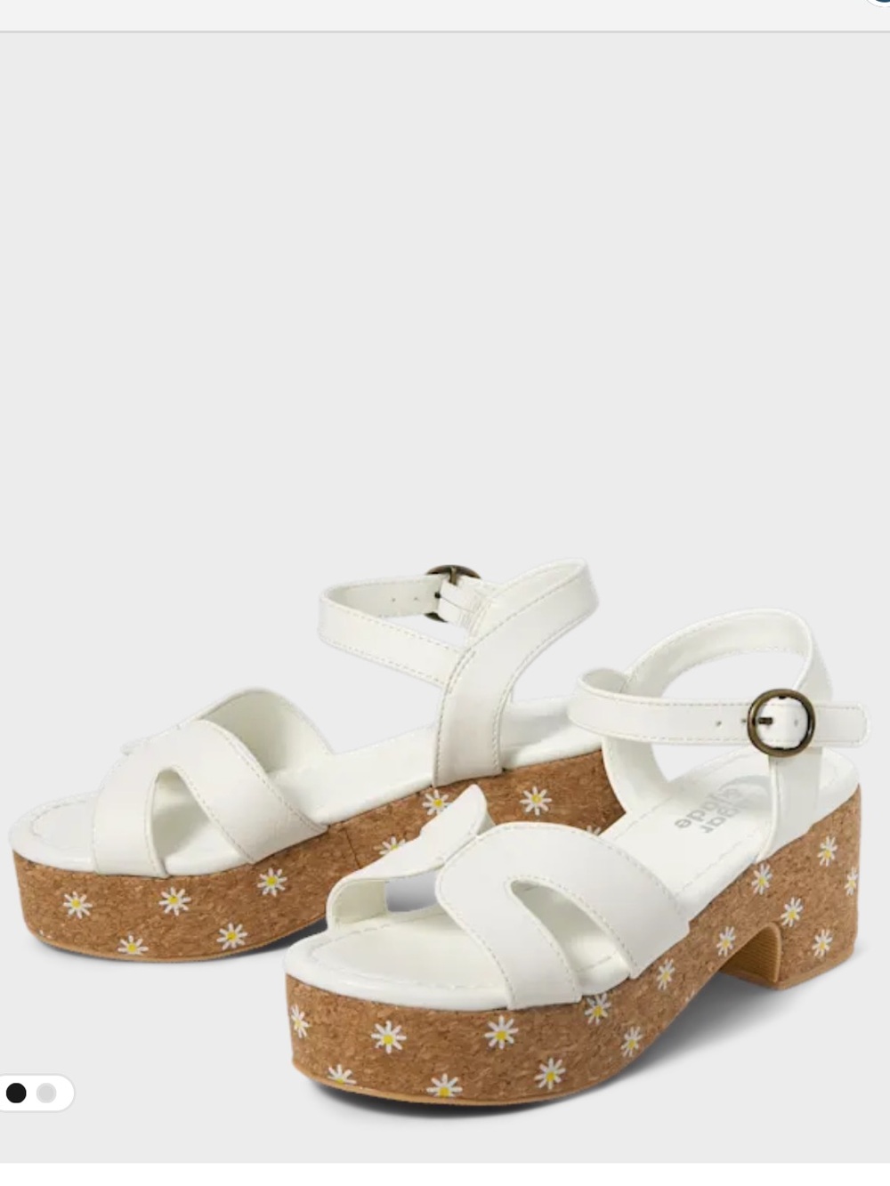 White Platform Daisy  Faux Cork Sandals for Girls tweens